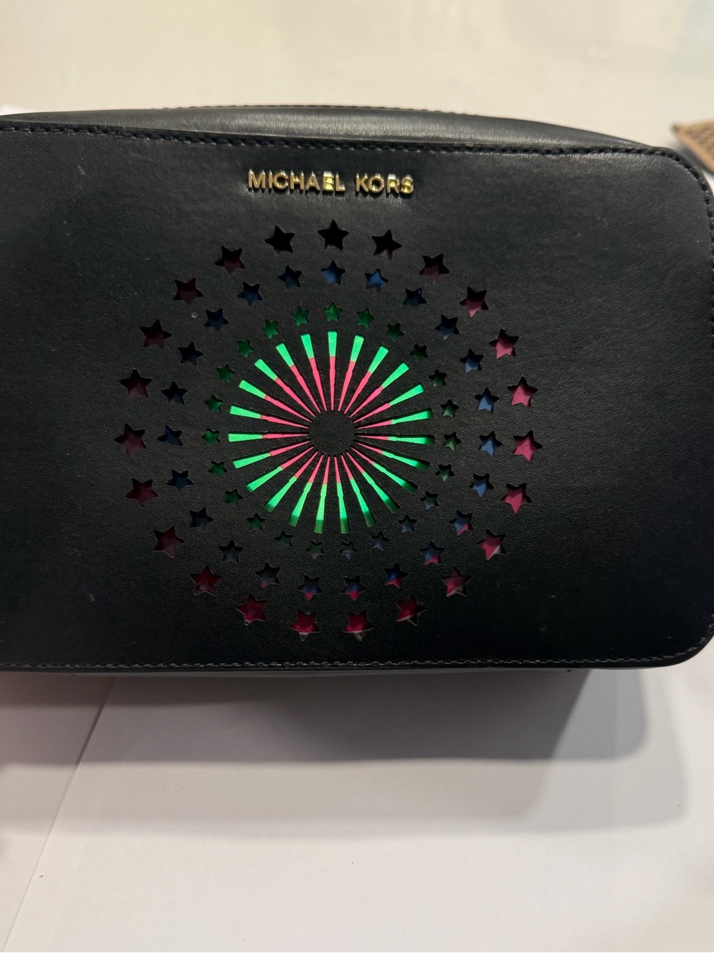 Michael Kors Black Leather Crossbody with Multicolor Starburst Motif - Picture 6 of 6